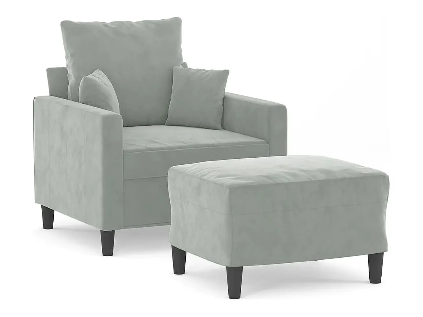 Sillón con reposapiés Gris claro 60 cm Terciopelo