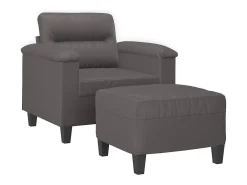 Sillón con reposapiés Gris 60 cm Piel sintética