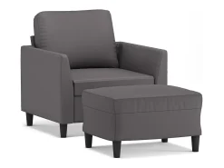 Sillón con reposapiés Gris 60 cm Piel sintética
