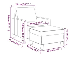 Sillón con reposapiés Gris 60 cm Piel sintética