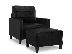 Sillón con reposapiés Negro 60 cm Piel sintética