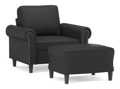 Sillón con reposapiés Negro 60 cm Piel sintética