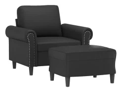 Sillón con reposapiés Negro 60 cm Piel sintética