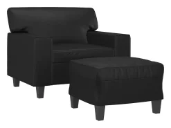 Sillón con reposapiés Negro 60 cm Piel sintética