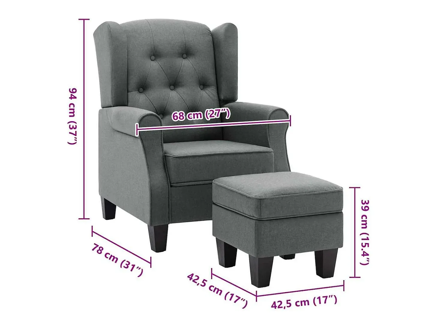 Sillón con reposapiés tela gris claro