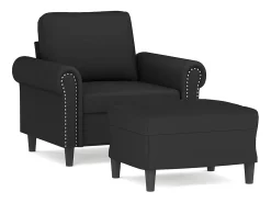 Sillón con reposapiés Terciopelo Negro 60 cm