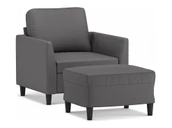 Sillón con taburete cuero sintético gris 60 cm