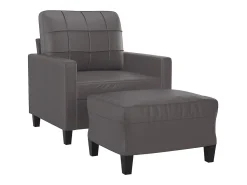 Sillón con taburete cuero sintético gris 60 cm