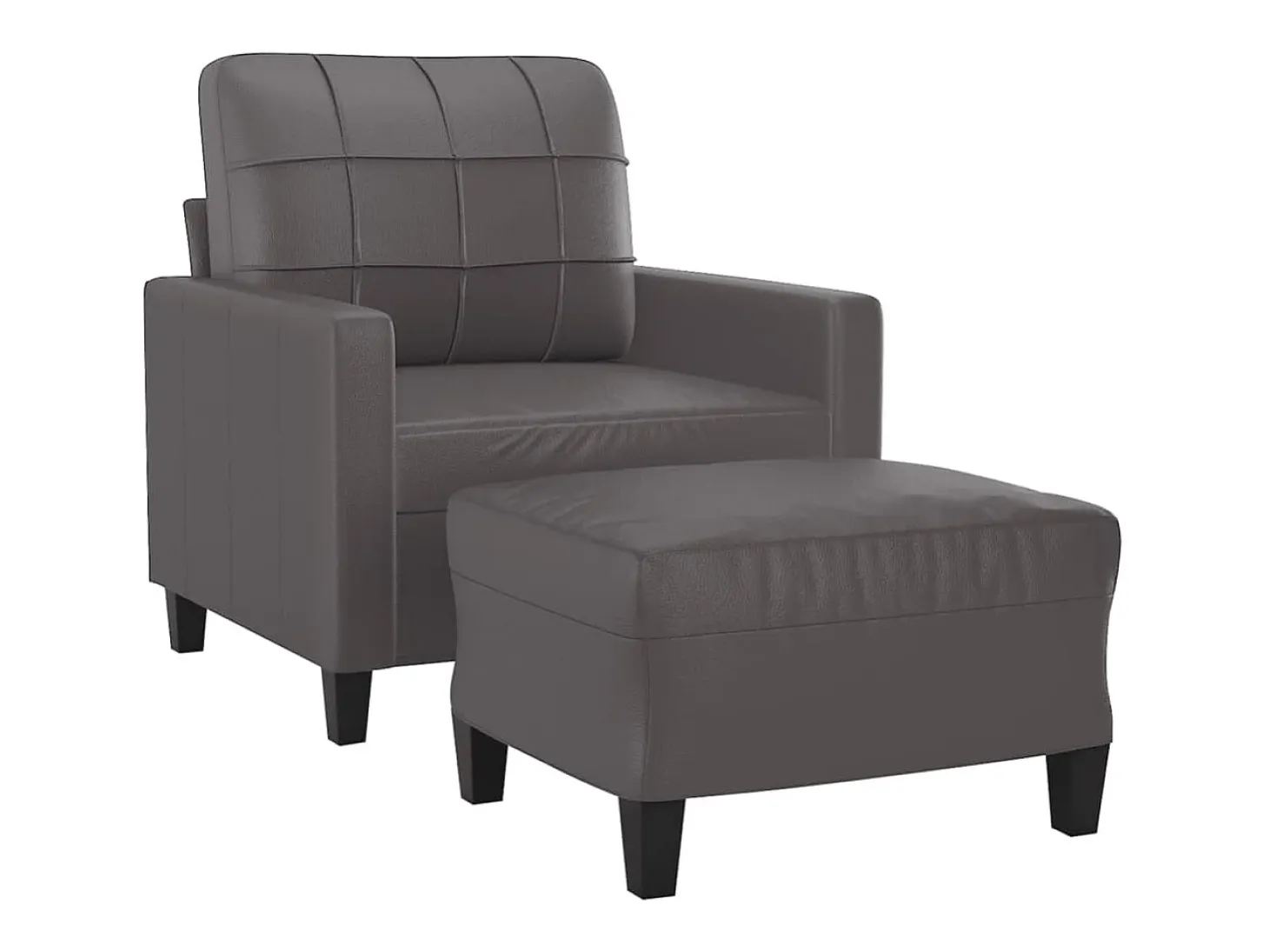 Sillón con taburete cuero sintético gris 60 cm