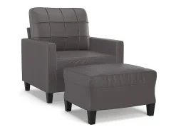 Sillón con taburete cuero sintético gris 60 cm