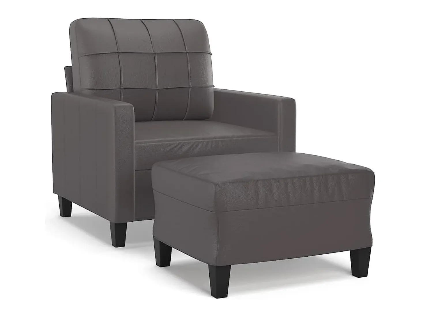 Sillón con taburete cuero sintético gris 60 cm