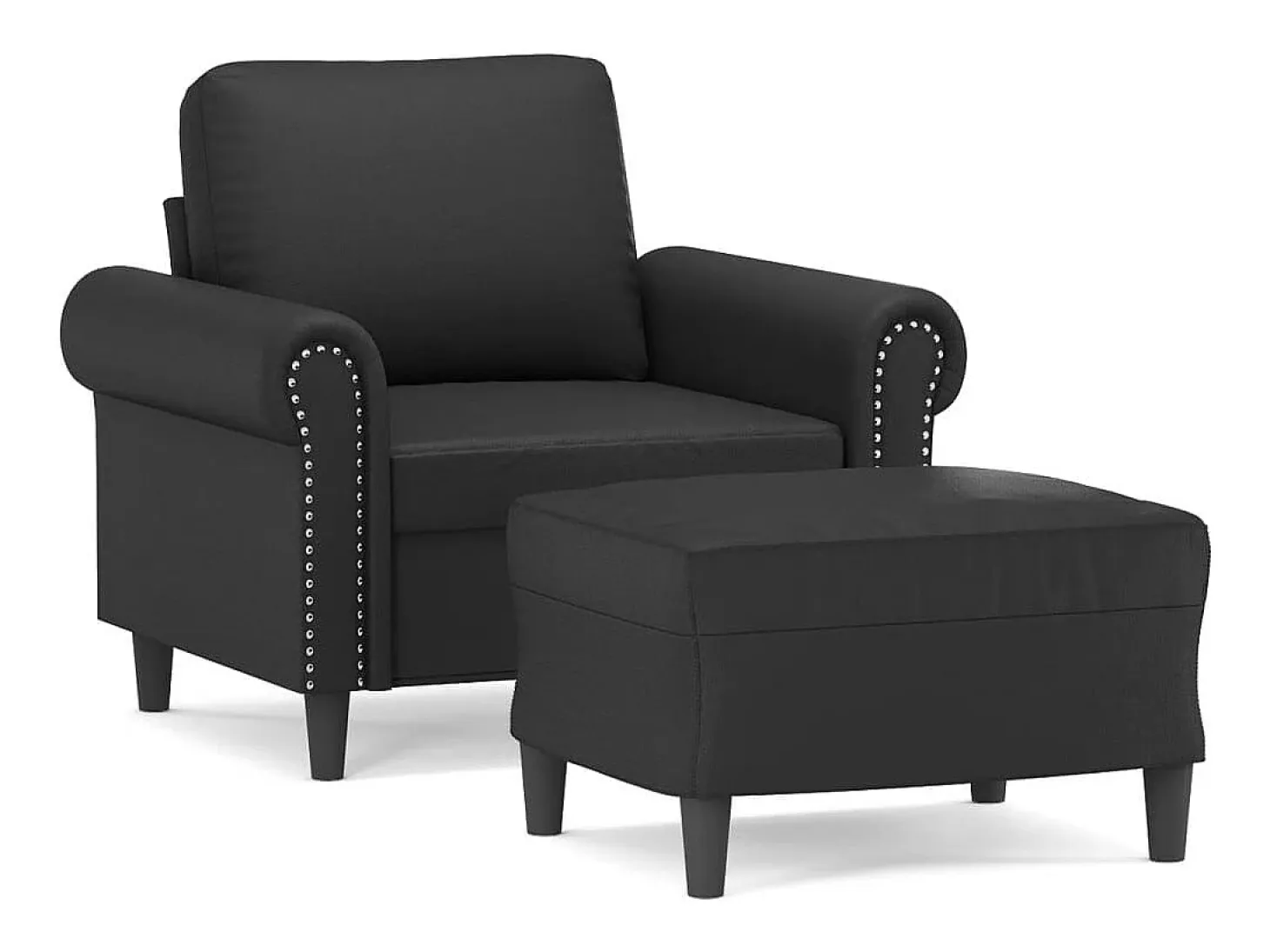 Sillón con taburete cuero sintético negro 60 cm