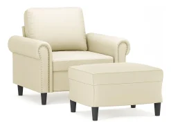 Sillón con taburete cuero sintético color crema 60 cm