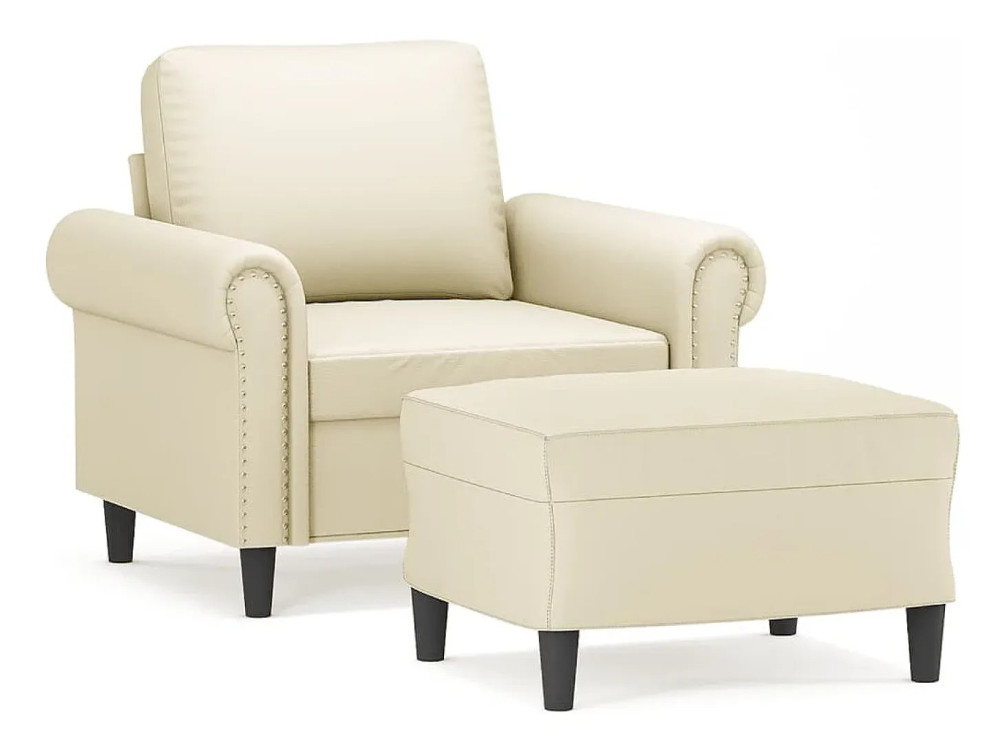 Sillón con taburete cuero sintético color crema 60 cm