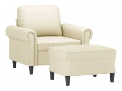 Sillón con taburete cuero sintético color crema 60 cm