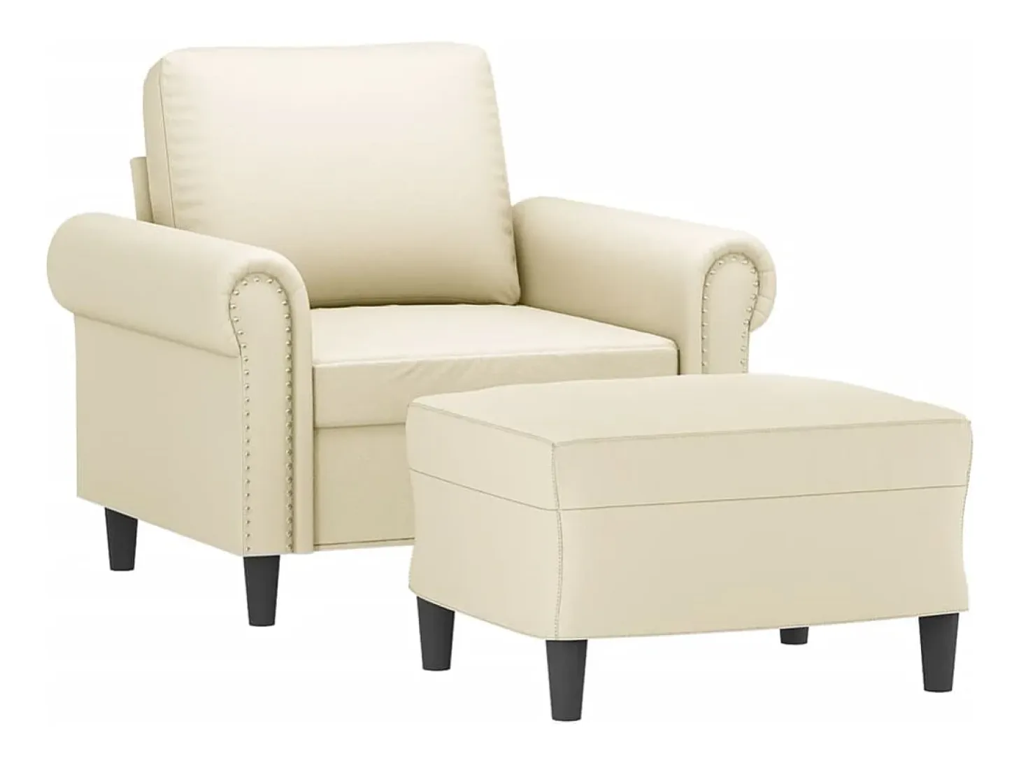 Sillón con taburete cuero sintético color crema 60 cm