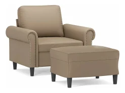 Sillón con taburete cuero sintético color capuchino 60 cm