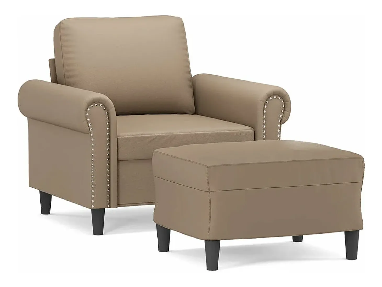 Sillón con taburete cuero sintético color capuchino 60 cm
