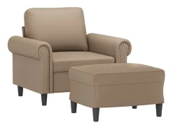 Sillón con taburete cuero sintético color capuchino 60 cm