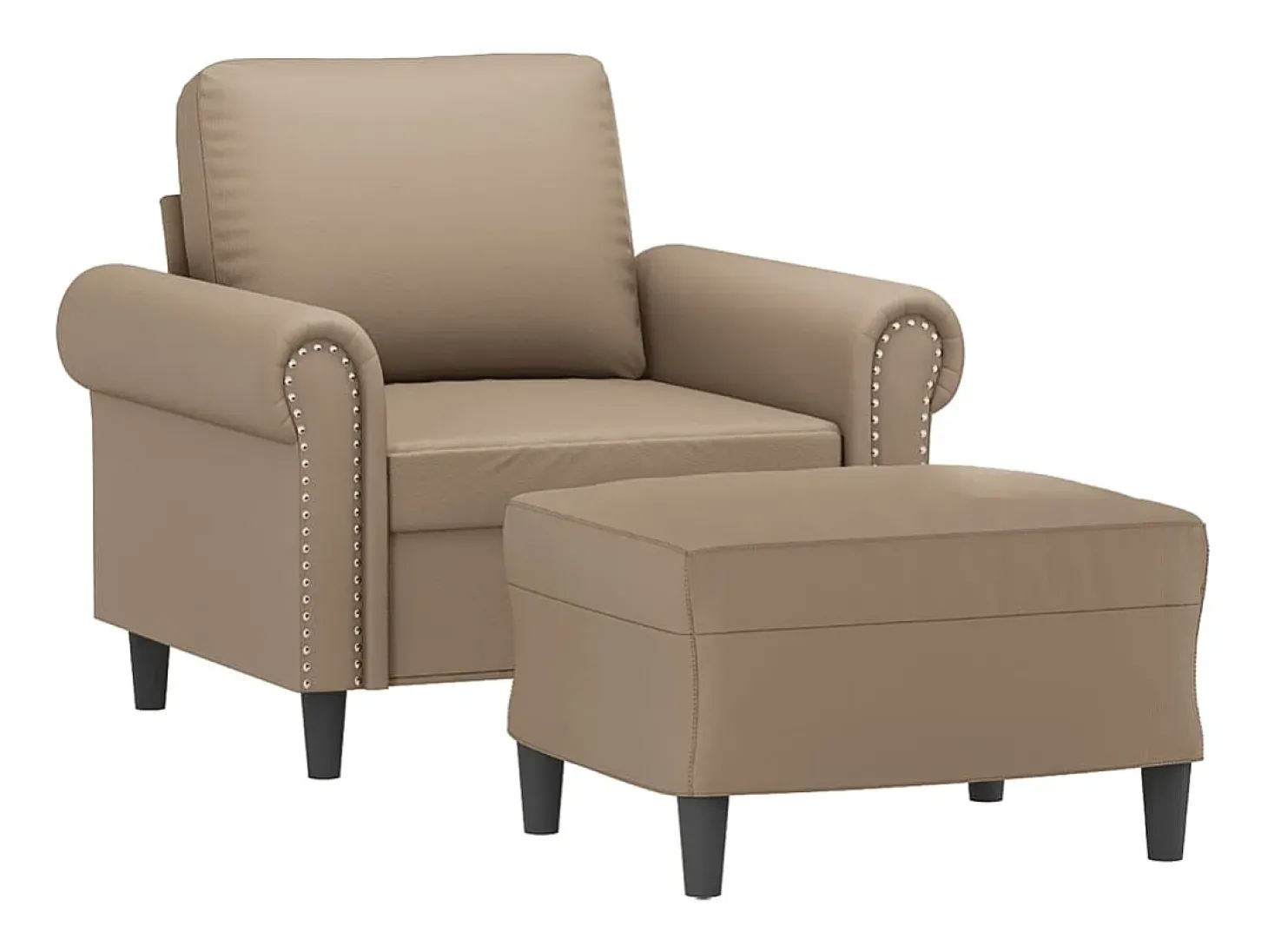 Sillón con taburete cuero sintético color capuchino 60 cm