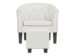 Sillón con taburete cuero sintético blanco