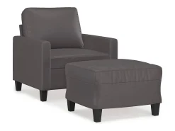 Sillón con taburete cuero sintético gris 60 cm