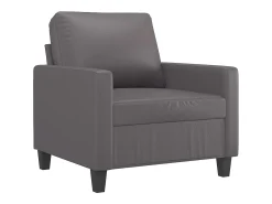 Sillón con taburete cuero sintético gris 60 cm