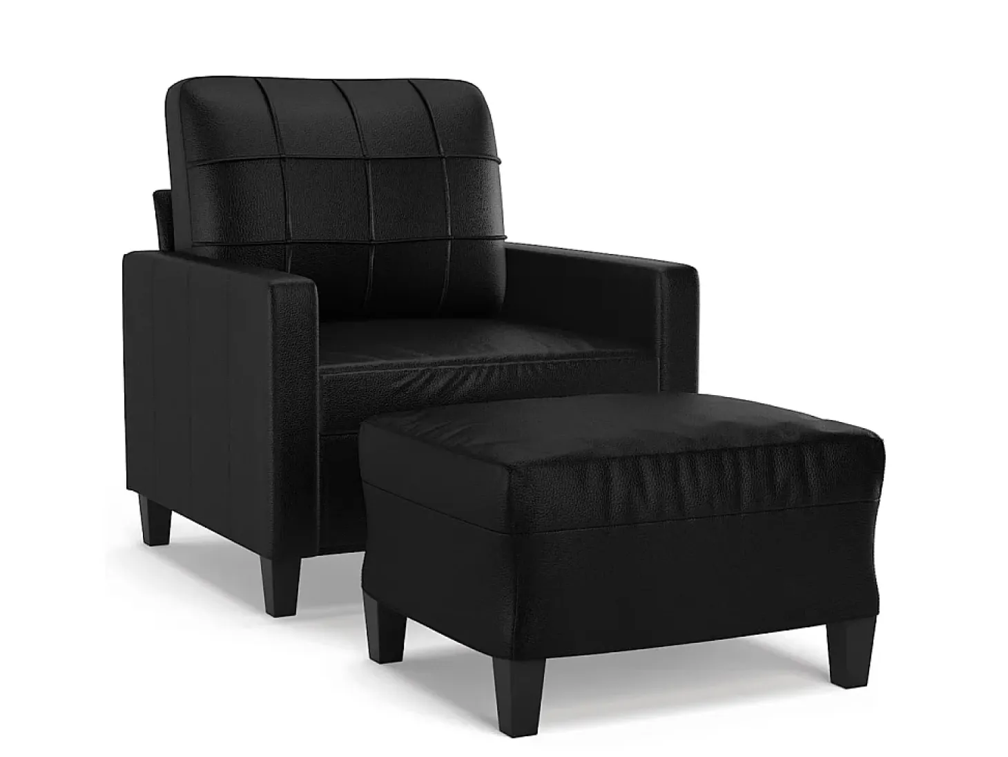 Sillón con taburete cuero sintético negro 60 cm
