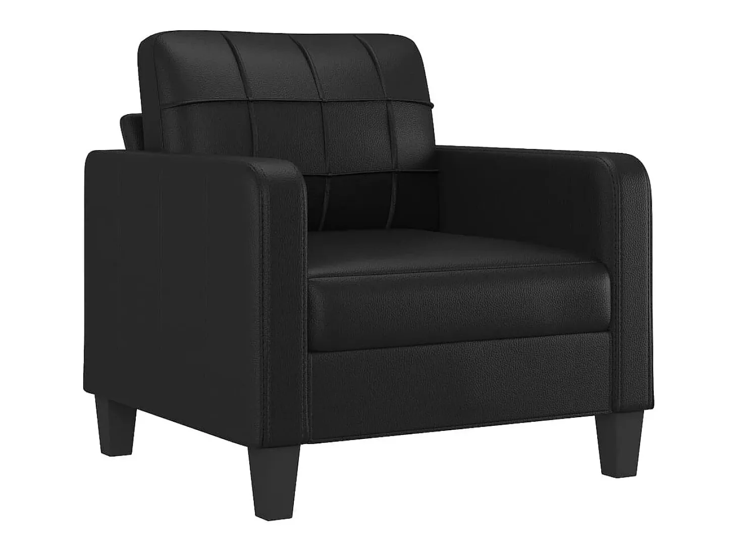 Sillón con taburete cuero sintético negro 60 cm