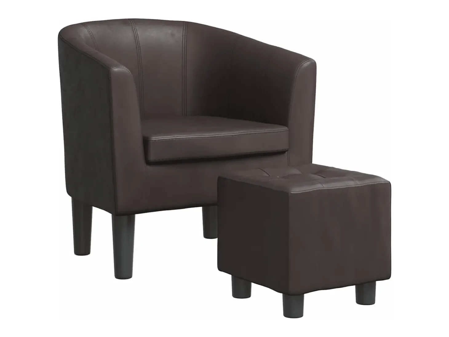 Sillón con taburete cuero sintético marrón