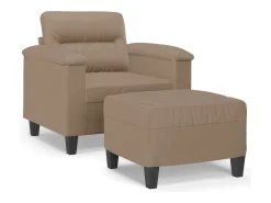 Sillón con taburete cuero sintético color capuchino 60 cm