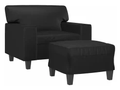 Sillón con taburete cuero sintético negro 60 cm