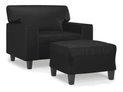 Sillón con taburete cuero sintético negro 60 cm