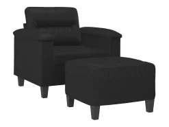 Sillón con taburete cuero sintético negro 60 cm