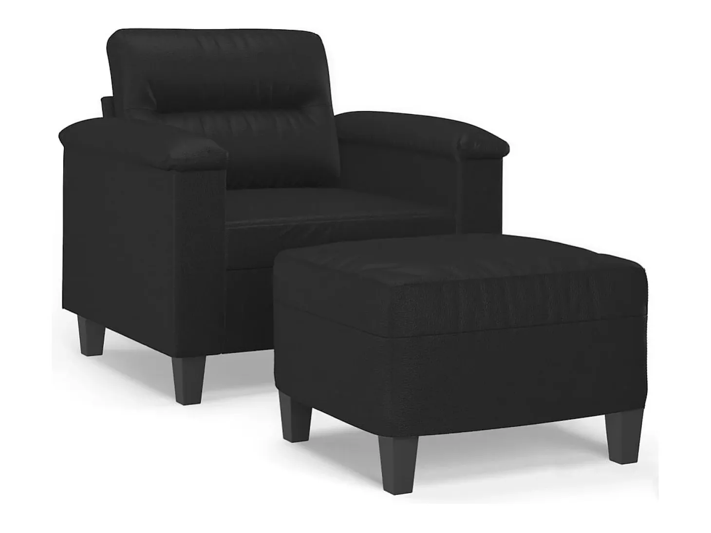 Sillón con taburete cuero sintético negro 60 cm