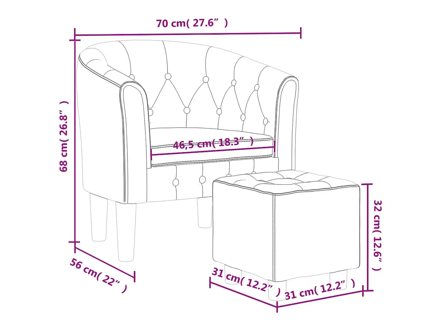 Sillón con taburete cuero sintético blanco