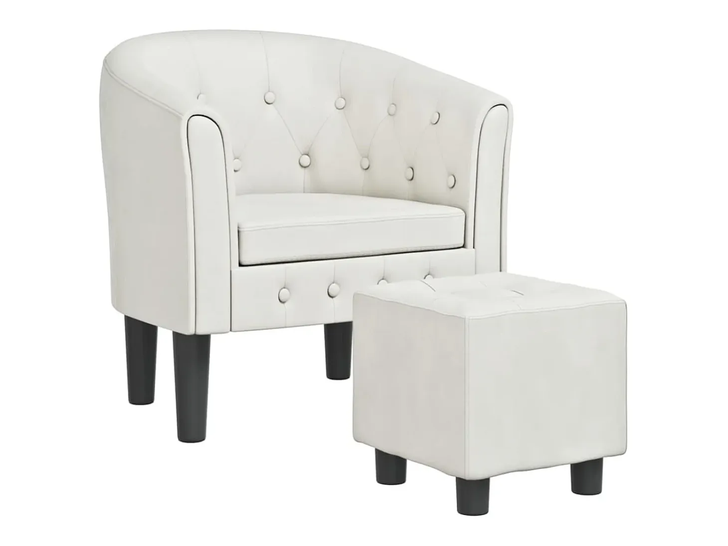 Sillón con taburete cuero sintético blanco