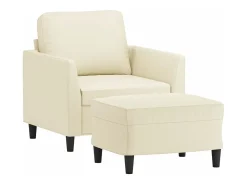 Sillón con taburete cuero sintético color crema 60 cm