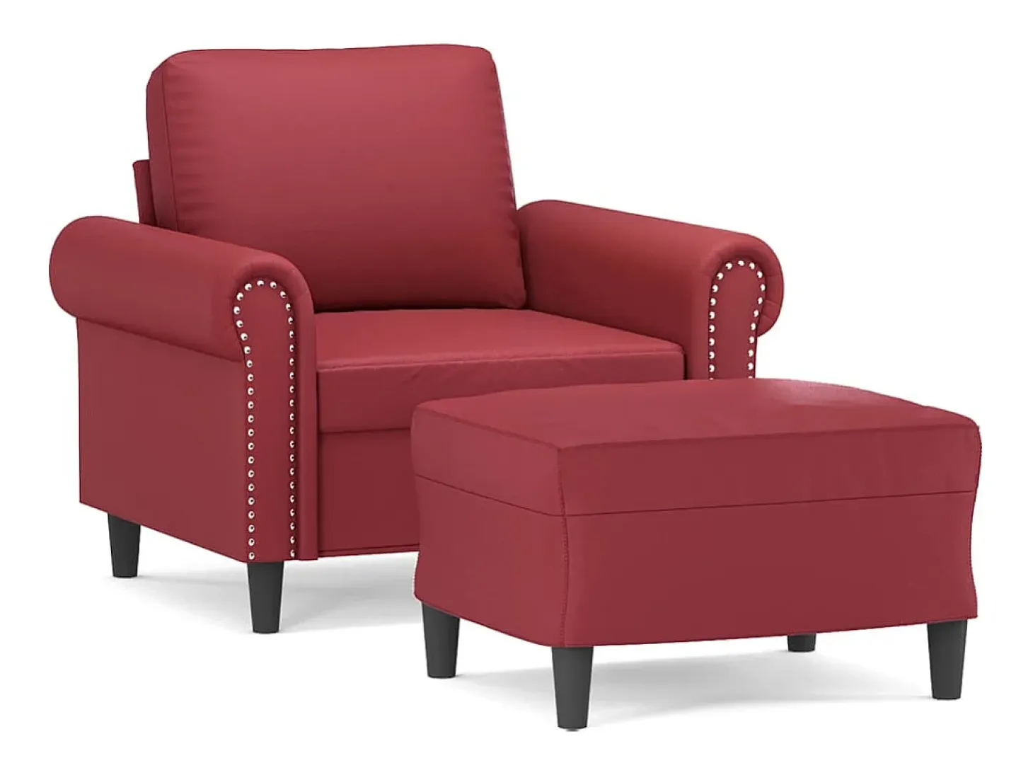 Sillón con taburete cuero sintético rojo tinto 60 cm