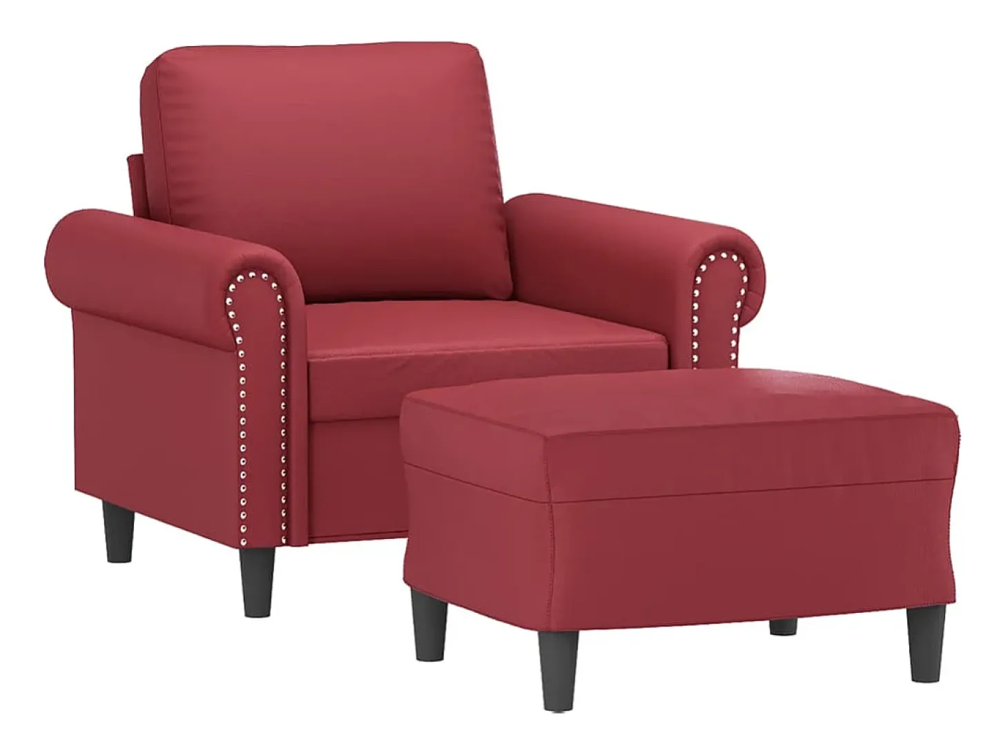 Sillón con taburete cuero sintético rojo tinto 60 cm