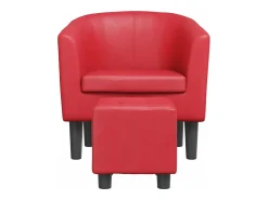 Sillón con taburete cuero sintético rojo