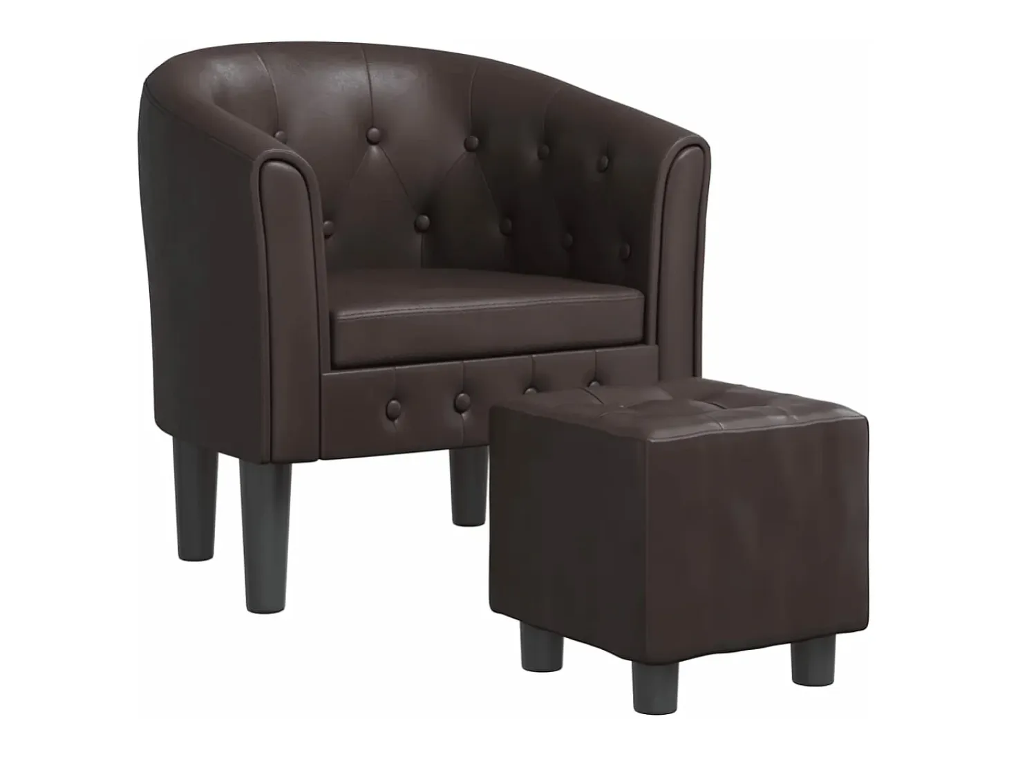 Sillón con taburete cuero sintético marrón