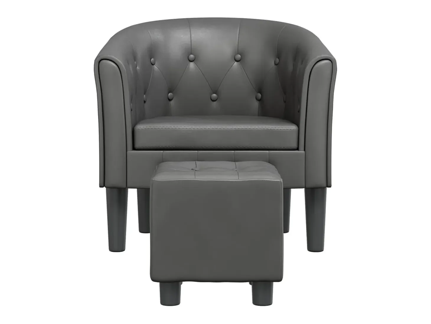 Sillón con taburete cuero sintético gris
