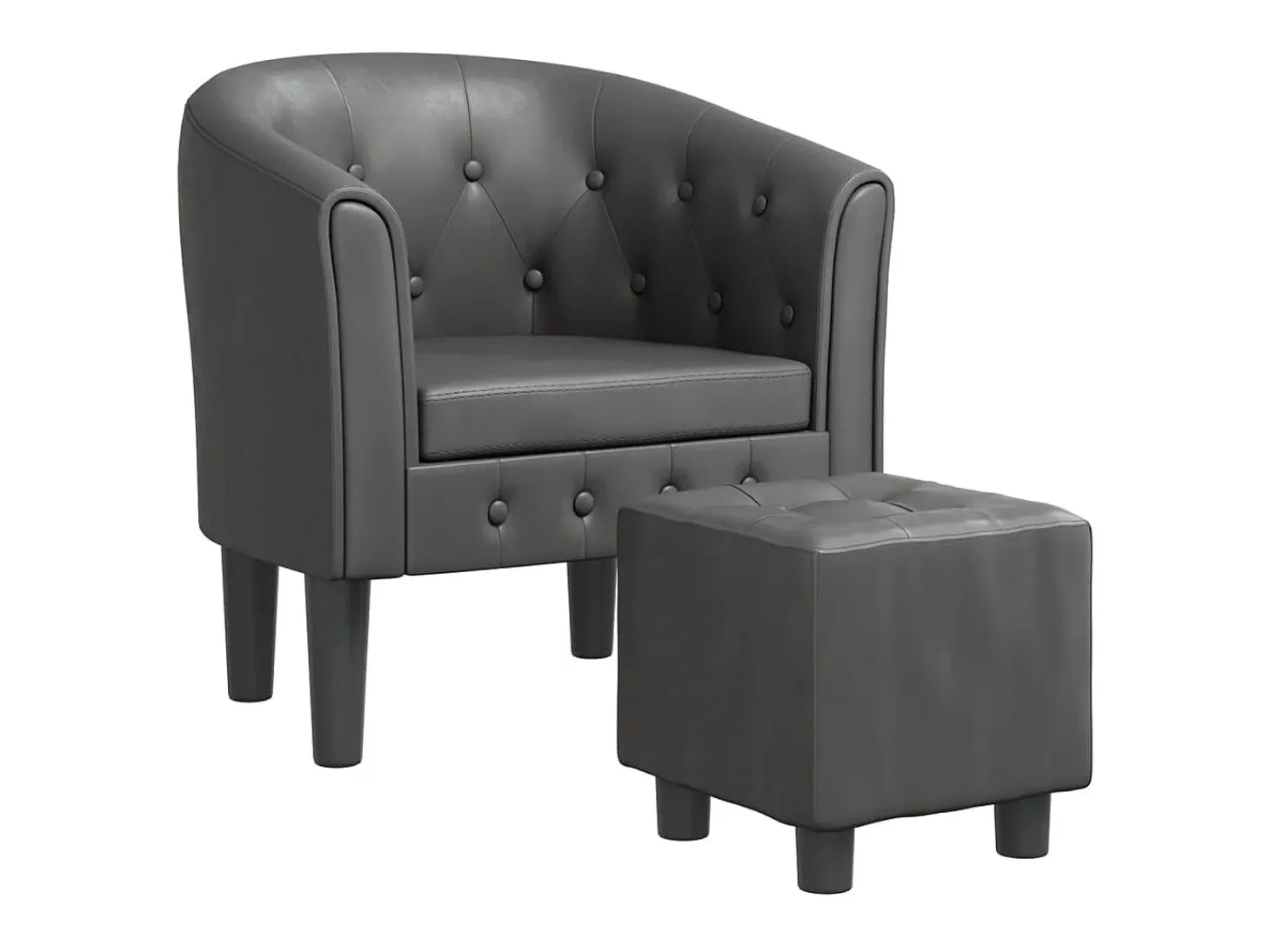 Sillón con taburete cuero sintético gris