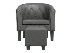 Sillón con taburete cuero sintético gris ES46698