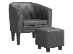 Sillón con taburete cuero sintético gris ES46698