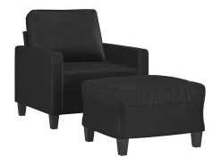 Sillón con taburete cuero sintético negro 60 cm