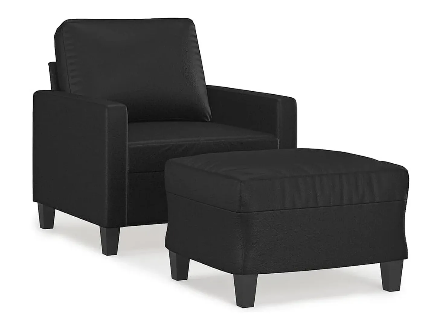 Sillón con taburete cuero sintético negro 60 cm