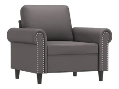 Sillón con taburete cuero sintético gris 60 cm