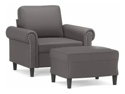 Sillón con taburete cuero sintético gris 60 cm